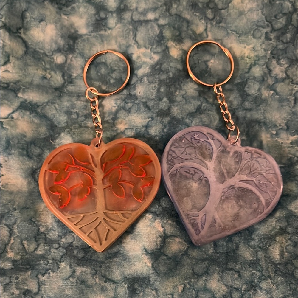 Heart Tree Keychains in Orange and Purple